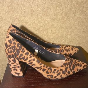 A new Day Cheetah pointed toe chunky heel! Like new condition, lots of wear left